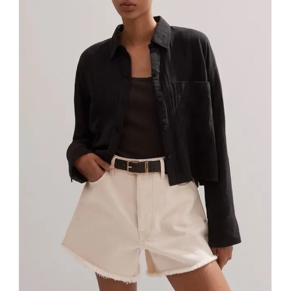 Me + Em Tops - Me + Em Cheesecloth Cropped Shirt Button Up Long Sleeve Classic Minimalist 6 NWT